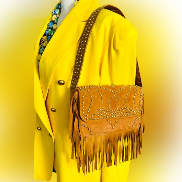 Sassy Jones Handbags - New Sassy Jones Indira Fringe Statement Flap Handbag - Cowgirl suede